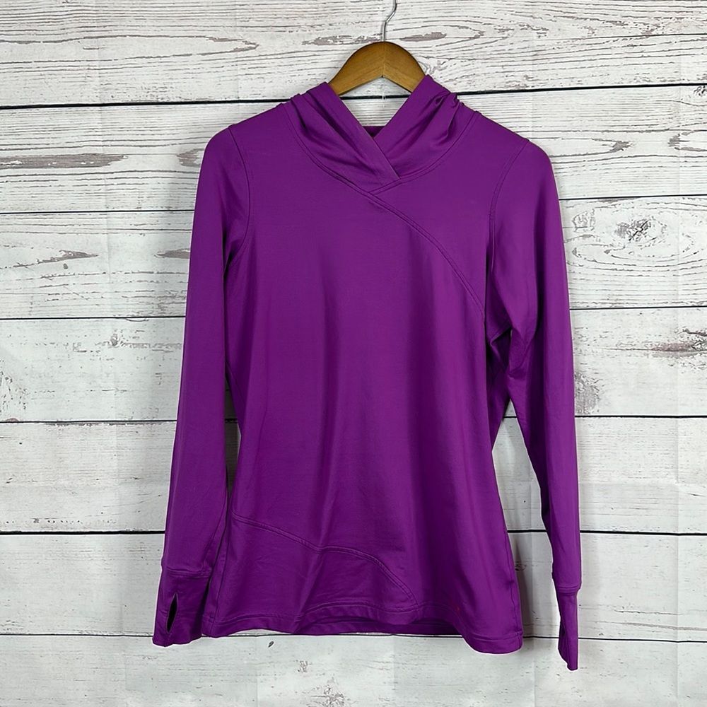Under Armour UA Womens Top Shirt Size Medium Purple Cold Gear Long Sleeve Hooded - Picture 1 of 12